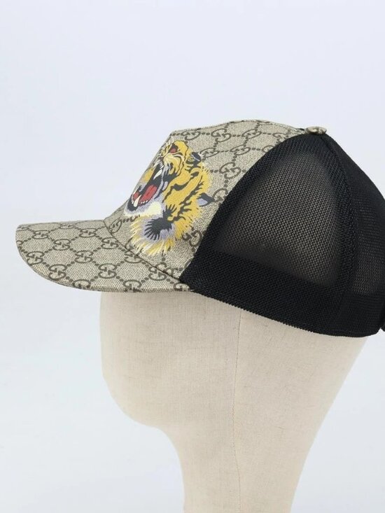 GUCCI GG Supreme Web Sherry Line Cap PVC L Beige Red Green 426887 Auth 171533 main image 4
